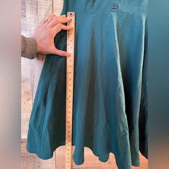 Hell Bunny Green Fit & Flare Dress Plaid Trim Pockets UK 10 / S - Picture 12 of 13